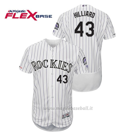 Maglia Baseball Uomo Colorado Rockies Sam Hilliard 150th Aniversario Patch Flex Base Bianco